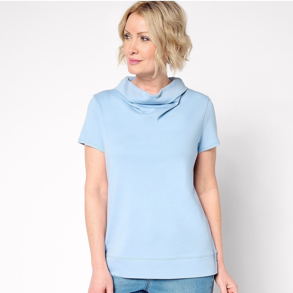 Martha Stewart Signature Essentials Knit Cowl Neck Top Blue Modal Cotton SZ XL